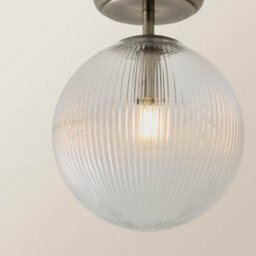 Valuelights Kempton Brushed Chrome Flush Ceiling Light With Ribbed Globe Shade - thumbnail 3
