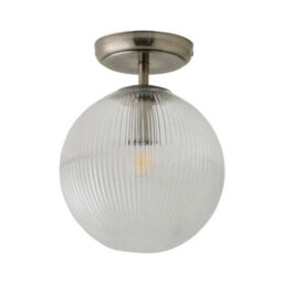 Valuelights Kempton Brushed Chrome Flush Ceiling Light With Ribbed Globe Shade - thumbnail 2