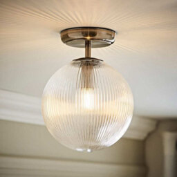 Valuelights Kempton Brushed Chrome Flush Ceiling Light With Ribbed Globe Shade