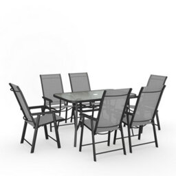 Living And Home Set Of 7 Black Tempered Glass Outdoor Coffee Umbrella Table And Folding Chairs Set 120 Cm - thumbnail 4