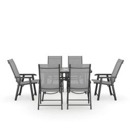 Living And Home Set Of 7 Black Tempered Glass Outdoor Coffee Umbrella Table And Folding Chairs Set 120 Cm - thumbnail 5