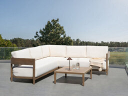 Beliani Garden Corner Sofa With Table 5 Seater Sampieri Left Hand Metal Brown - thumbnail 2