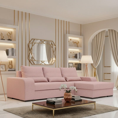 Virago Living Room Corner Sofa Bed Polyurethane Foam Wave Spring Wooden Legs Loose Cushions 285X165X90Cm Pink Right - image 1