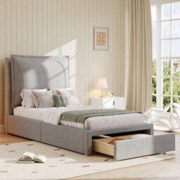 Matteo Grey Chenille Single Upholstered Bed Frame With Adjustable Headboard & Storage Drawer - Ideal For Kids & Teens, 90X190Cm
