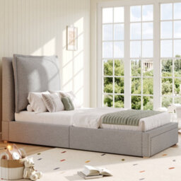 Matteo Grey Chenille Single Upholstered Bed Frame With Adjustable Headboard & Storage Drawer - Ideal For Kids & Teens, 90X190Cm - thumbnail 2