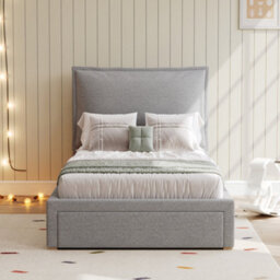 Matteo Grey Chenille Single Upholstered Bed Frame With Adjustable Headboard & Storage Drawer - Ideal For Kids & Teens, 90X190Cm - thumbnail 3
