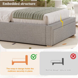 Matteo Grey Chenille Single Upholstered Bed Frame With Adjustable Headboard & Storage Drawer - Ideal For Kids & Teens, 90X190Cm - thumbnail 4