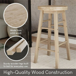 Wooden Revolving Stool Light Brown Swivel Bar Pub Chair Kitchen Breakfast Seat - thumbnail 4