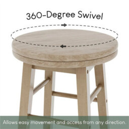 Wooden Revolving Stool Light Brown Swivel Bar Pub Chair Kitchen Breakfast Seat - thumbnail 3
