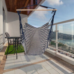 Urbn-Living Blue - Hanging Swing Seat Hammock -Striped Fabric - thumbnail 3