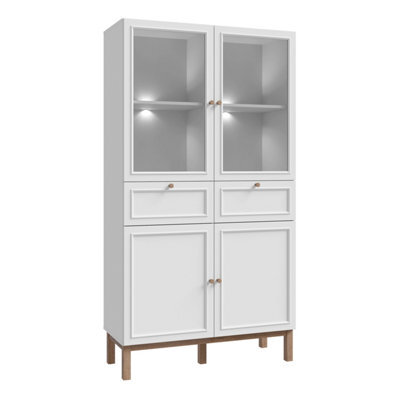 Furniture To Go Wensley Display Cabinet With 2 Doors 2 Drawers And 2 Glass Doors In Light Grey And Oak Inc Led Lighting - image 1
