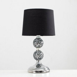 Valuelights Harmony Pair Of Modern Decorative Chrome And Mosaic Crackle Glass Table Lamps With Black Shade - thumbnail 4