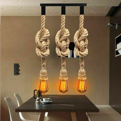 Vintage Ceiling Lights Hemp Rope 3 Head Cluster Light Hanging Retro Pendant Lamp - image 1