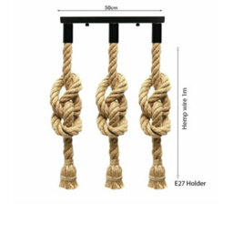 Vintage Ceiling Lights Hemp Rope 3 Head Cluster Light Hanging Retro Pendant Lamp - thumbnail 3
