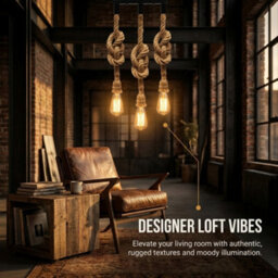 Vintage Ceiling Lights Hemp Rope 3 Head Cluster Light Hanging Retro Pendant Lamp - thumbnail 2