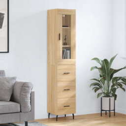 Berkfield Highboard Sonoma Oak 34.5X34X180 Cm Engineered Wood - thumbnail 1
