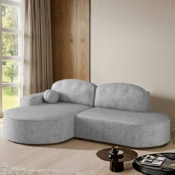 Parma Pro Ball Corner Sofa Bed With Storage Container Stripy Fabric Light Grey Left Side