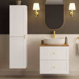 Heze Furniture Gusto Scandi Style Bathroom Wall Cabinets Vanity Unit With Worktop Set 35Cm & 60Cm  - White & Oak - thumbnail 1