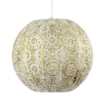 Happy Homewares Spherical Vintage Moroccan Pendant Lamp Shade In Brushed Cream Gold - image 1