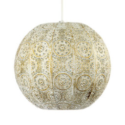 Happy Homewares Spherical Vintage Moroccan Pendant Lamp Shade In Brushed Cream Gold