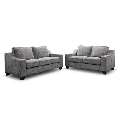 Furnishings For Less UK Nebraska Modern Slate Grey 3 + 2 Sofa Suite Chenille Fabric - image 1