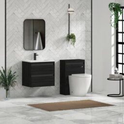Royal Bathrooms Orion 600mm Wall Hung Bathroom Vanity Unit 2 Drawer Hale Black With Matt Stone Basin & Black Accent Trim - thumbnail 4
