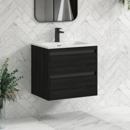 Royal Bathrooms Orion 600mm Wall Hung Bathroom Vanity Unit 2 Drawer Hale Black With Matt Stone Basin & Black Accent Trim - thumbnail 6