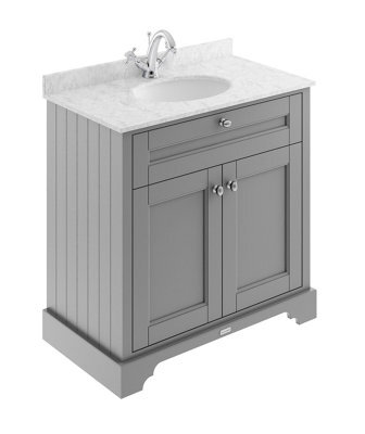 Hudson Reed Floor Standing Two Door Traditional Vanity Unit With 1 Tap Hole Grey Marble Top & Basin In Storm Grey, 820 X 470mm - image 1