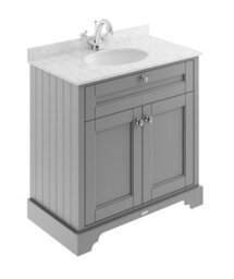 Hudson Reed Floor Standing Two Door Traditional Vanity Unit With 1 Tap Hole Grey Marble Top & Basin In Storm Grey, 820 X 470mm