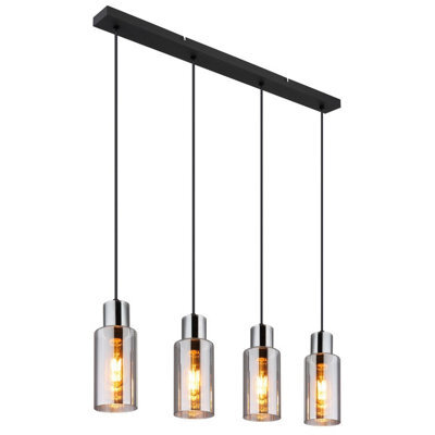 Luminosa Lighting Luminosa Lidaria Bar Pendant Ceiling Light Matt Black Smoke Glass Shade 4X E27 - image 1