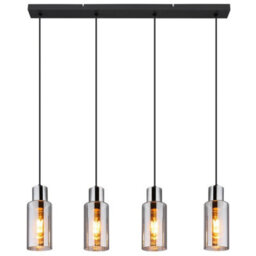 Luminosa Lighting Luminosa Lidaria Bar Pendant Ceiling Light Matt Black Smoke Glass Shade 4X E27 - thumbnail 3