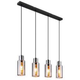 Luminosa Lighting Luminosa Lidaria Bar Pendant Ceiling Light Matt Black Smoke Glass Shade 4X E27 - thumbnail 1