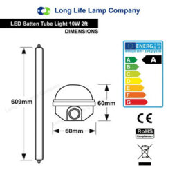 Long Life Lamps Company 10W 2Ft Led Ceiling Batten Light Ip66 6500K - thumbnail 2