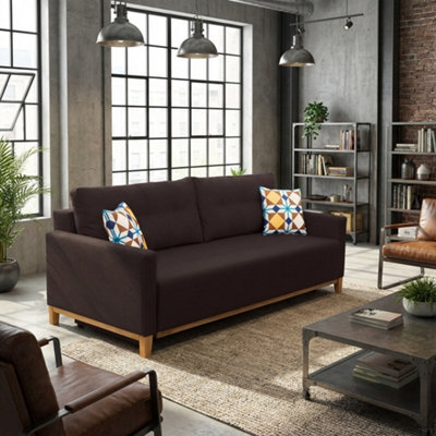 Ariel Upholstered Sofa Bed With Storage Foam Wavy Springs Wooden Frame Loose Cushions 213X101X91 Cm Brown - image 1
