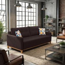 Ariel Upholstered Sofa Bed With Storage Foam Wavy Springs Wooden Frame Loose Cushions 213X101X91 Cm Brown - thumbnail 1