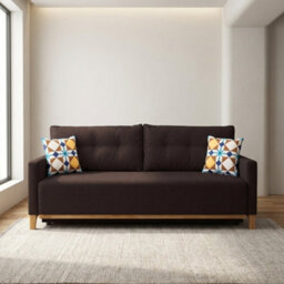 Ariel Upholstered Sofa Bed With Storage Foam Wavy Springs Wooden Frame Loose Cushions 213X101X91 Cm Brown - thumbnail 2