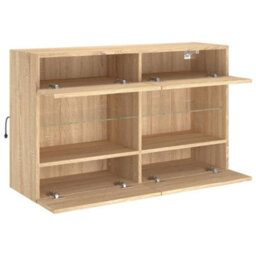 Walplus Tv Wall Cabinet With Led Lights Sonoma Oak 98.5X30X60.5 Cm - thumbnail 8