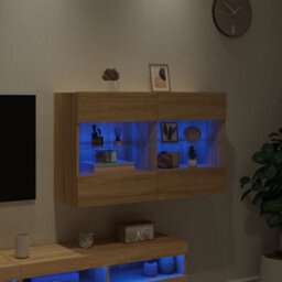 Walplus Tv Wall Cabinet With Led Lights Sonoma Oak 98.5X30X60.5 Cm - thumbnail 4