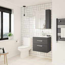 Hudson Reed Fusion Wall Hung 2 Door 75/25 Mirror Cabinet, Gloss Grey, Soft Close, 600X162X713mm - thumbnail 4
