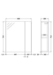 Hudson Reed Fusion Wall Hung 2 Door 75/25 Mirror Cabinet, Gloss Grey, Soft Close, 600X162X713mm - thumbnail 3