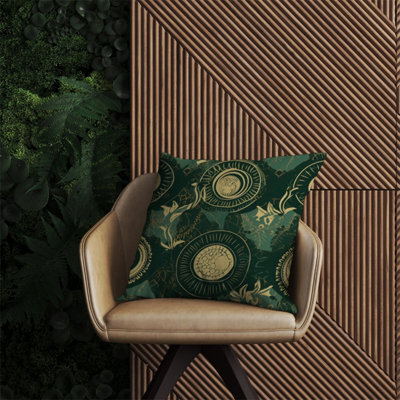 Warren Reed Designer Abstract Green Gold Moon Pattern Outdoor Cushion 60Cm X 60Cm