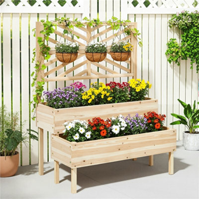 Yaheetech 2-Tier Fir Wood Raised Garden Bed With Trellis, Self-Draining, Wood - image 1