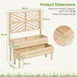 Yaheetech 2-Tier Fir Wood Raised Garden Bed With Trellis, Self-Draining, Wood - thumbnail 3