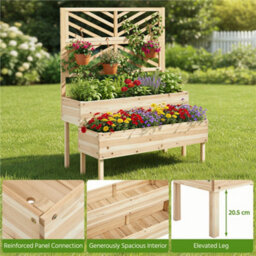Yaheetech 2-Tier Fir Wood Raised Garden Bed With Trellis, Self-Draining, Wood - thumbnail 4