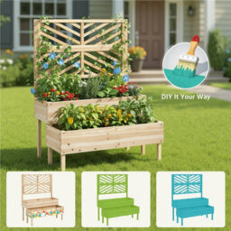 Yaheetech 2-Tier Fir Wood Raised Garden Bed With Trellis, Self-Draining, Wood - thumbnail 8