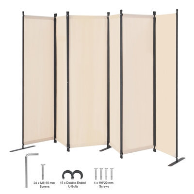 Vevor 6 Panel Folding Room Divider, Portable Partition Privacy Screen For Office Bedroom Study, Beige - image 1