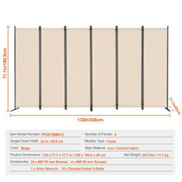 Vevor 6 Panel Folding Room Divider, Portable Partition Privacy Screen For Office Bedroom Study, Beige - thumbnail 7
