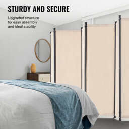 Vevor 6 Panel Folding Room Divider, Portable Partition Privacy Screen For Office Bedroom Study, Beige - thumbnail 4