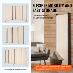 Vevor 6 Panel Folding Room Divider, Portable Partition Privacy Screen For Office Bedroom Study, Beige - thumbnail 5
