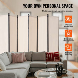 Vevor 6 Panel Folding Room Divider, Portable Partition Privacy Screen For Office Bedroom Study, Beige - thumbnail 2
